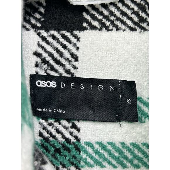 ASOS plaid Shacket Womens XS Green White Fuzzy Full Zip Pockets Oversized NEW - Picture 4 of 8